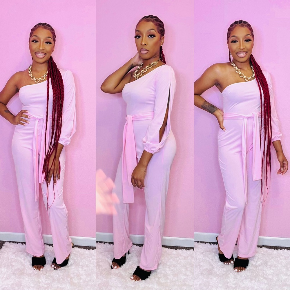 Jumpsuit one shoulder split sleeve